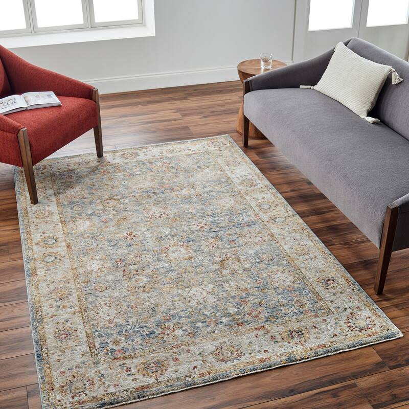 Ethan Traditional Area Rug - 7' 10" x 10' 2" - Tan/Blue