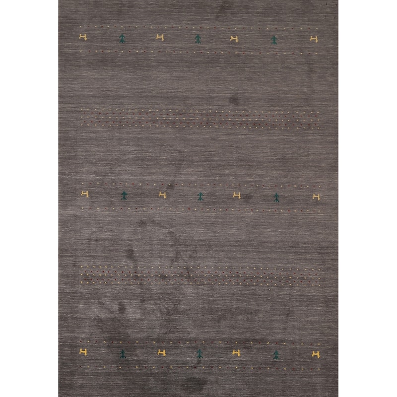 Gray Gabbeh Indian Area Rug Hand-Knotted Tribal Wool Carpet - 5'5"x 7'8"