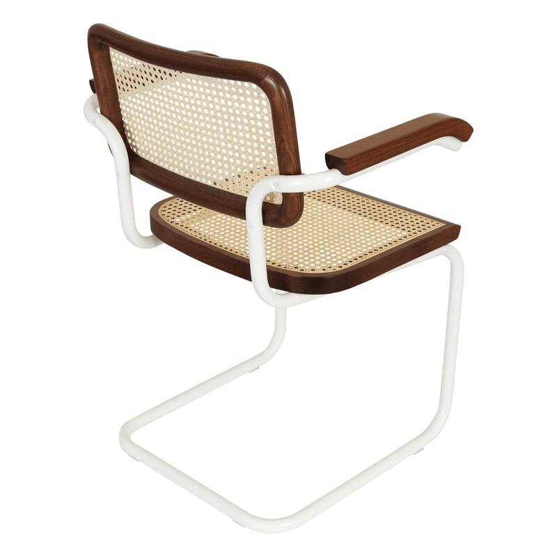 Breuer Chair Company Marcel Breuer Cesca Cane Cantilever Armchair Arm Chair w/ White Steel Frame (Various Wood & Cane Colors)