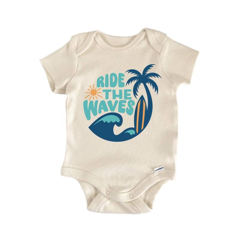 Ride The Waves Surfing Surfer - Baby Boy Girl Clothes Bodysuit Funny Cute - White - 3-6M