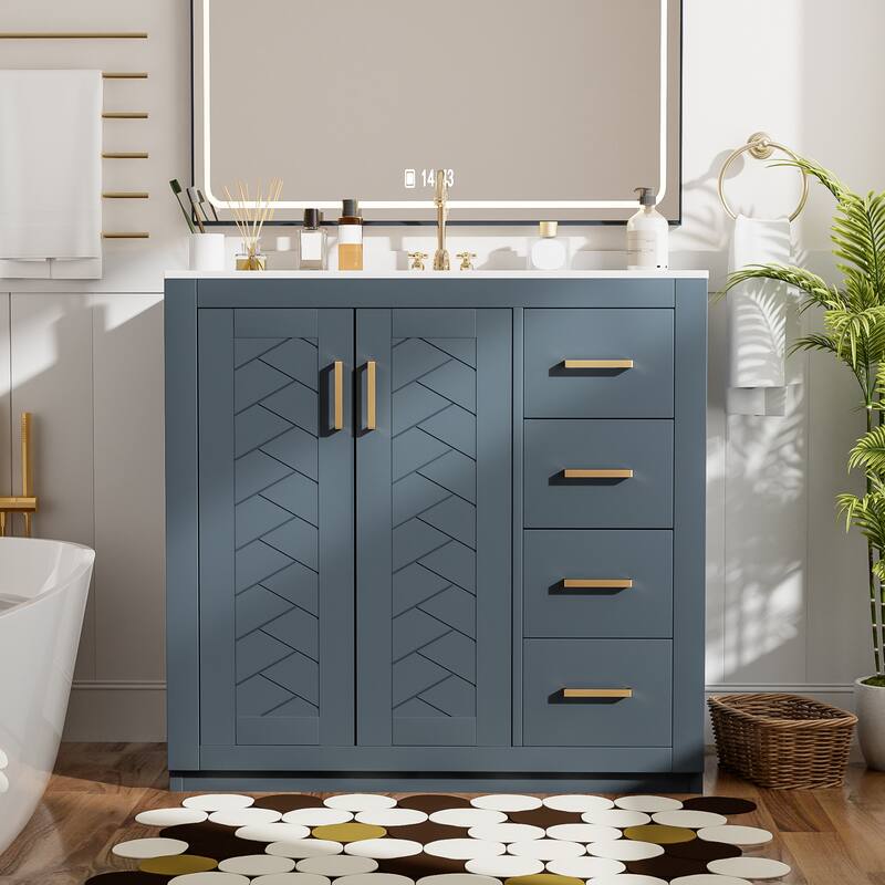 GDFStudio 36'' Bathroom Vanity with Ceramic Sink,Freestanding Vanity Set with 3 Drawers& Soft Closing Doors