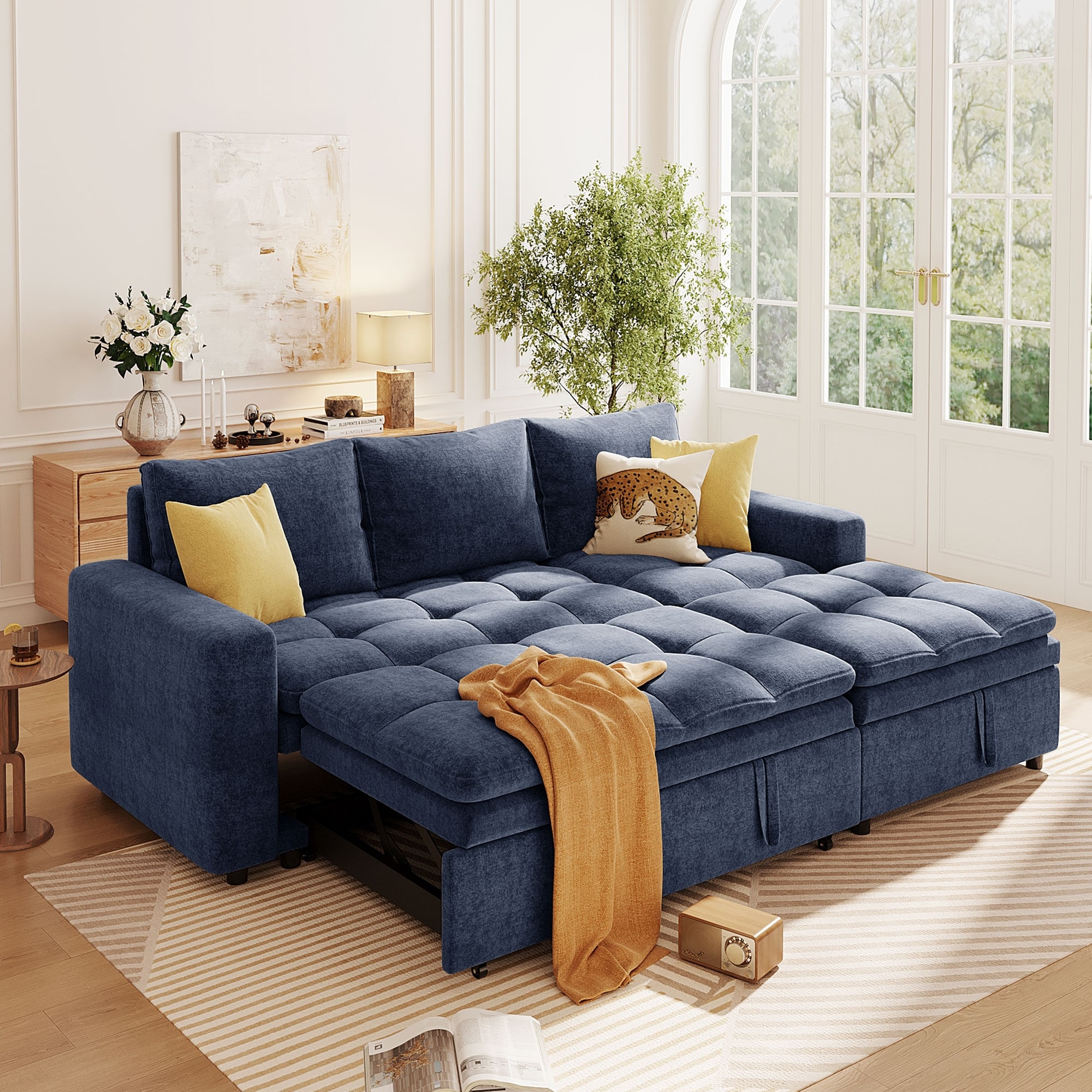 L-Shaped Sectional Sofa Upholstered Pull out Sleeper Sofa Bed with Chaise - Bed Bath & Beyond