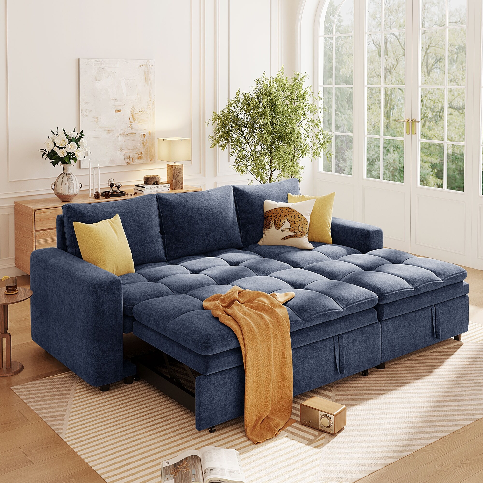 L shaped Sectional Sofa with Double sided Storage Chaise Lounge Living Room Corner Couch Convertible Sleeper Sofa Bed
