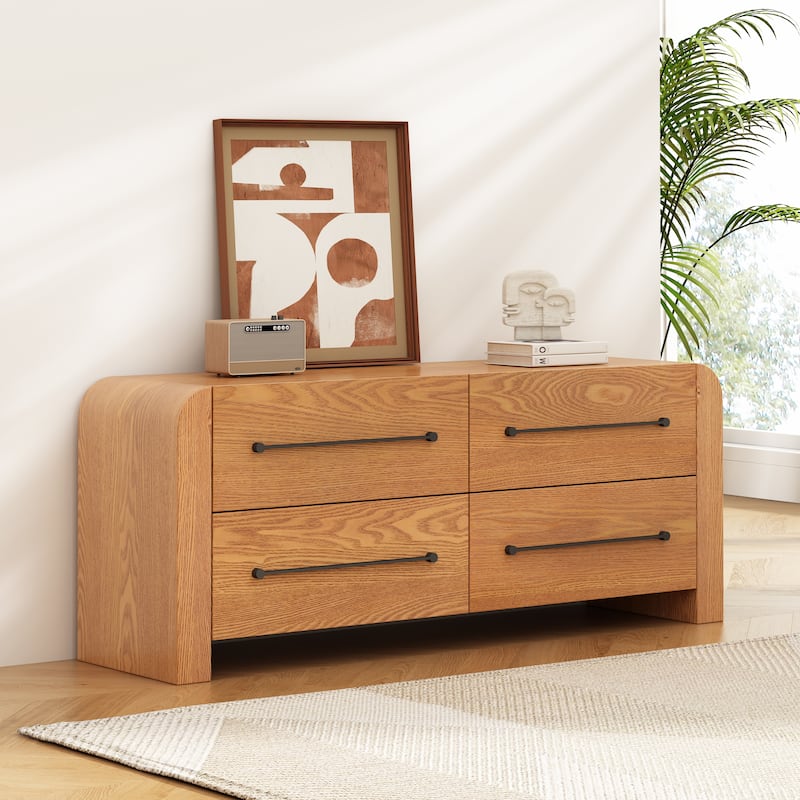 Christopher Knight Home - Nova Contemporary Natural Ash Veneer 4-Drawer Dresser with Sleek Black Handles - Natural