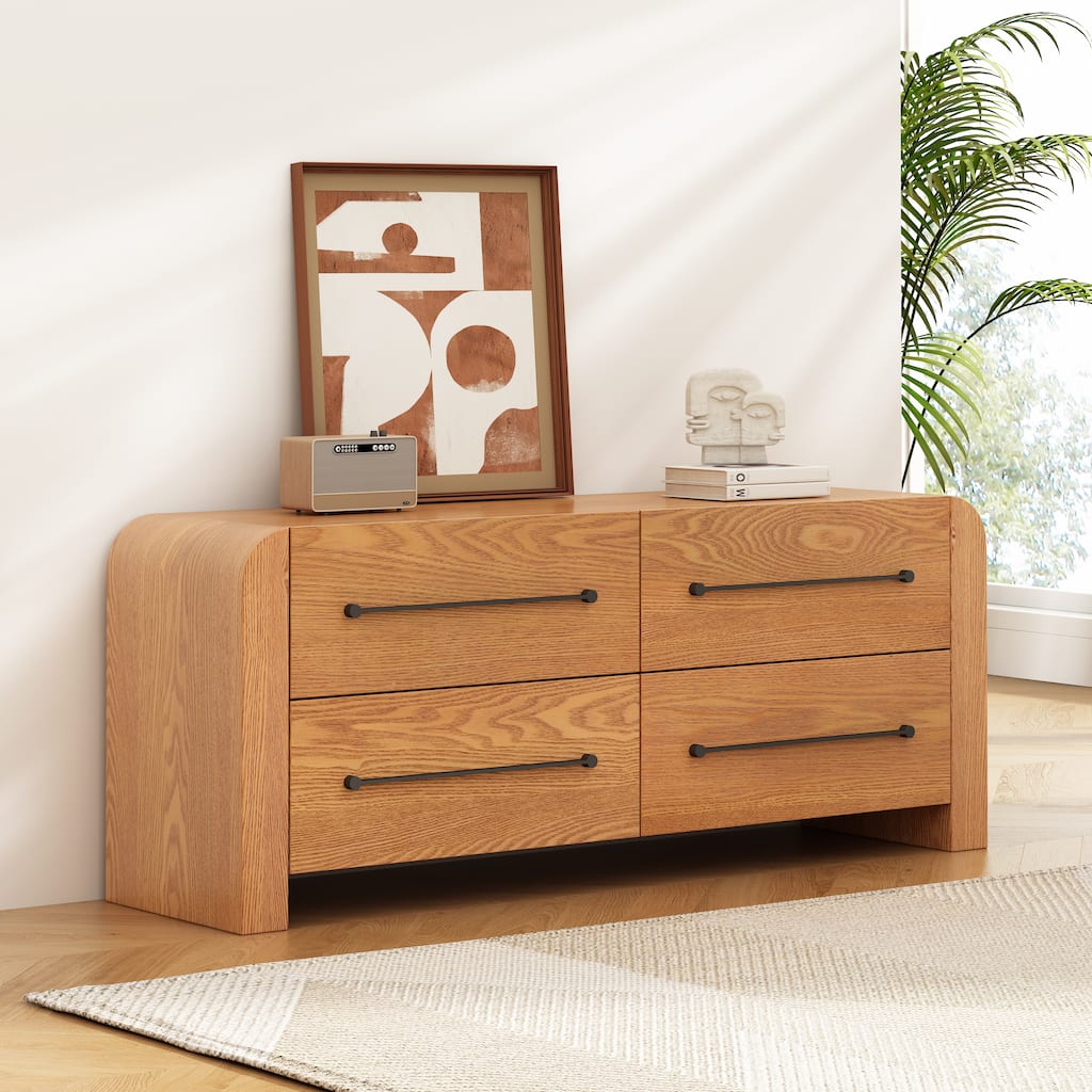 Christopher Knight Home - Nova Contemporary Natural Ash Veneer 4-Drawer Dresser with Sleek Black Handles
