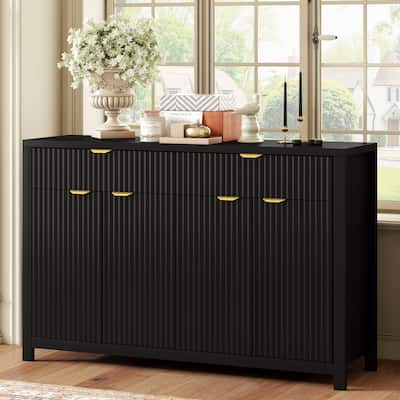 55" Modern Wave-Pattern Sideboard Cabinet Sofa Table with 2 Drawers and 4 Doors, 3-Level Adjustable Shelves