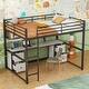 preview thumbnail 4 of 12, Multifunctional Full Size Metal Loft Bed with Desk, Cabinets, Drawers and Bedside Tray, Charging Station, USB and socket, Black
