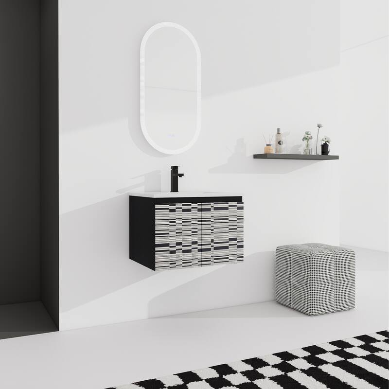 24" Floating Wall-Mounted Bathroom Vanity with Soft-Close Doors, Ceramic Sink, Eco-Friendly Plywood Base