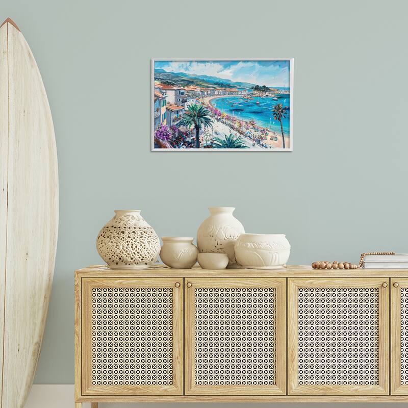 Stupell Busy Summer Beach Town Framed Giclee Art Design By LSR Design Studio