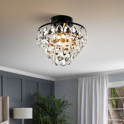 WINGBO Small Crystal Ceiling Light Fixture Mini Black Semi Flush Mount - N/A
