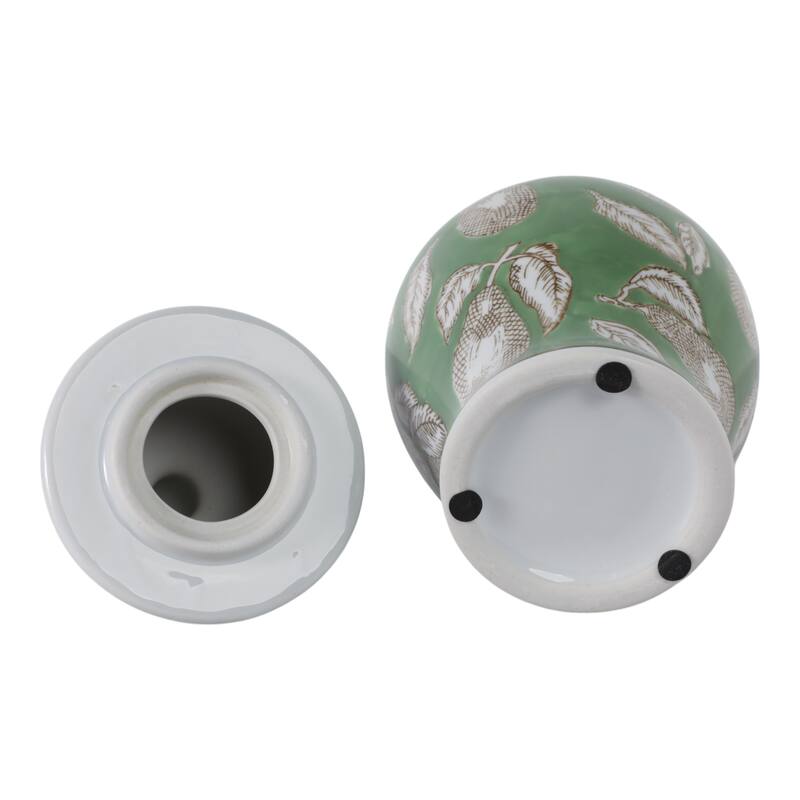 Ceramic Temple Jar Modern Pear Twigs Chinoiserie Design with Lid