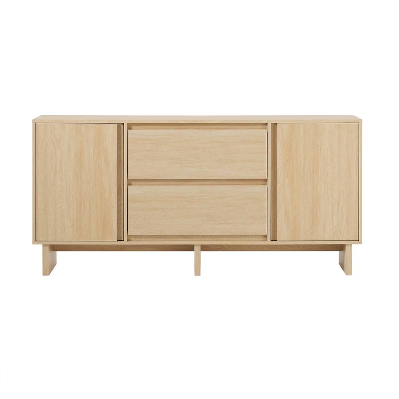 63" Scandi Sideboard with Beveled Drawers, Coastal Oak - Light Brown