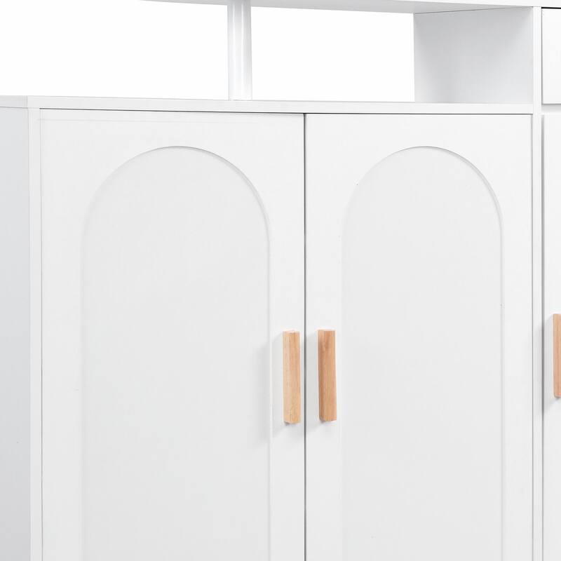 Elegant Cream Shoe Cabinet with Arched Doors, Drawer, Adjustable Shelves
