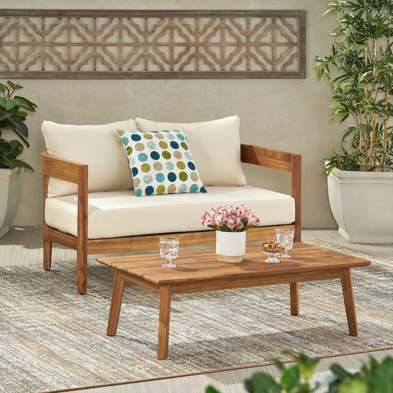 Acacia Wood Outdoor Loveseat & Coffee Table Set