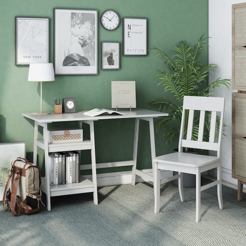 Oller Transitional 47-inch 2-Piece Glass Computer Desk with Chair by Furniture of America - White