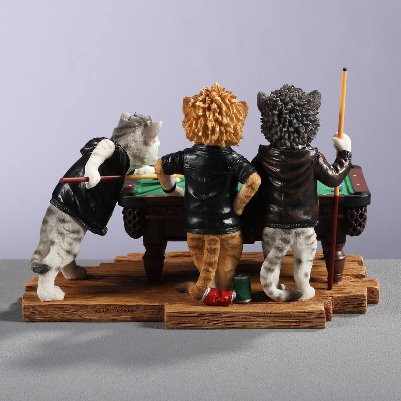 7.09 inches Width Polyresin Edgy Cats Playing Pool Multicolor Finish Figurine