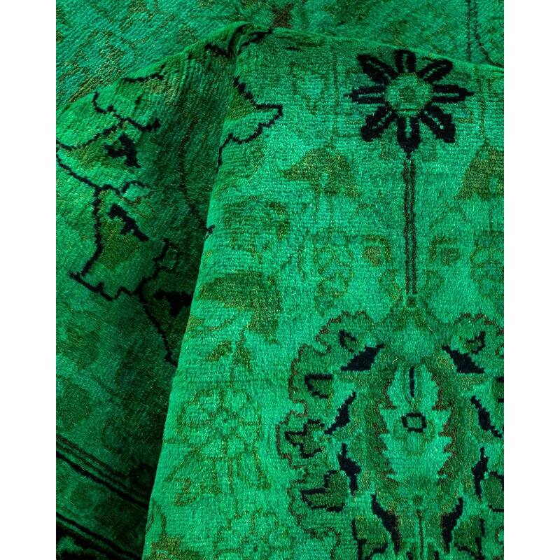 Overton Hand Knotted Wool Vintage Inspired Modern Contemporary Overdyed Green Area Rug - 3' 1" x 12' 3"