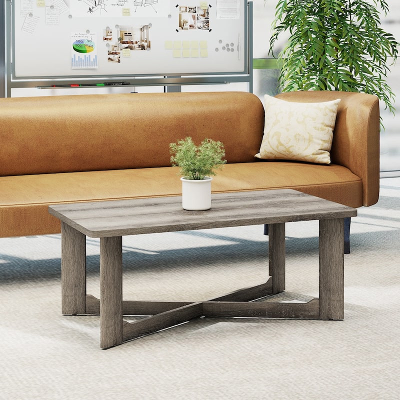 Gymax Coffee Table Solid Rubber Wood Center Table w/ X-Shaped Base for