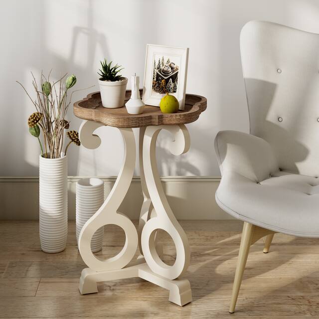 COZAYH Rustic Farmhouse Cottagecore Accent End Table - Flower - Concave Legs