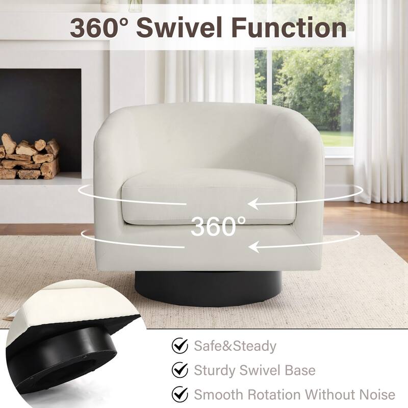 360-Degree Swivel Round Barrel Velvet Armchair Accent Chairs