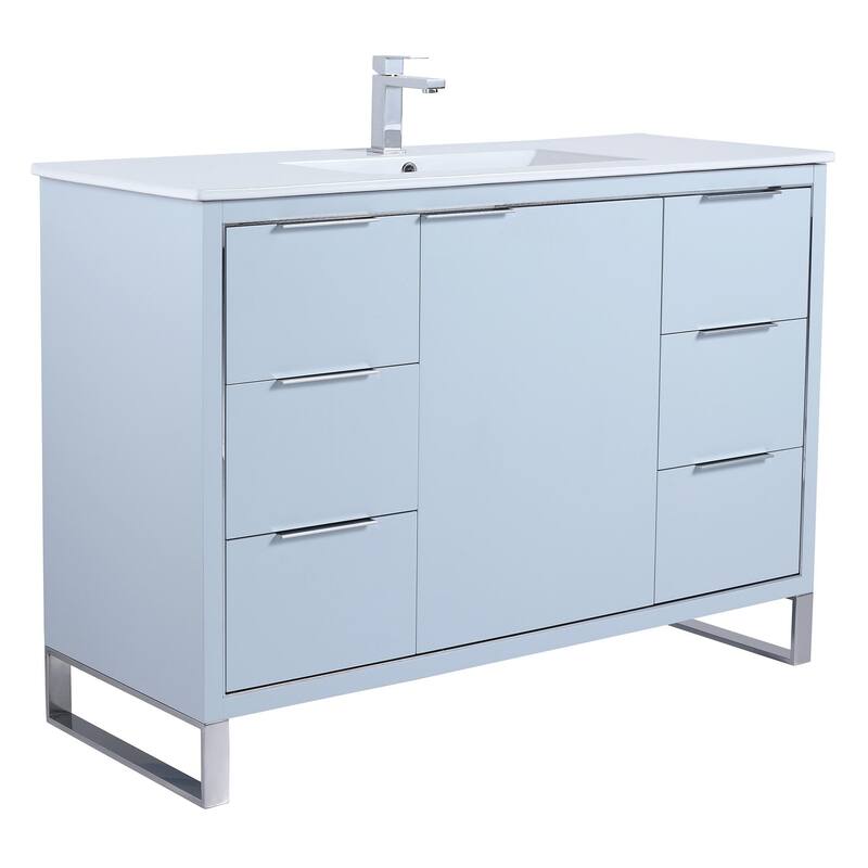 Fine Fixtures Opulence Collection Bathroom Vanity with White Ceramic Sink - 48 Inch - Pastel Blue - Chrome Hardware