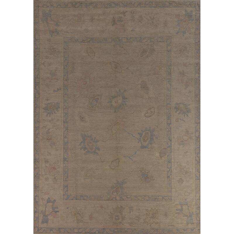 Vegetable Dye Beige Oushak Turkish Rug Handmade Wool Carpet - 9'1"x 12'3"