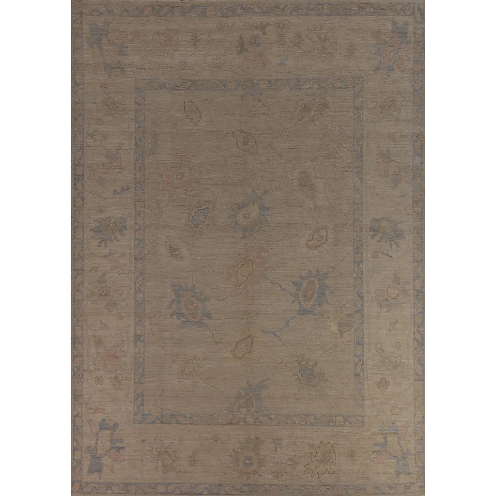 Vegetable Dye Beige Oushak Turkish Rug Handmade Wool Carpet - 9'1"x 12'3"