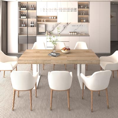 Extendable Dining Room Table Farmhouse Wooden KitchenTable, Long Large Expandable Dining Room Conference Table