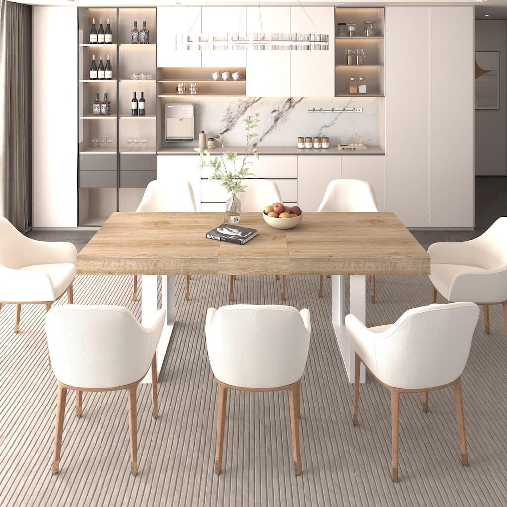 Extendable Dining Room Table Farmhouse Wooden KitchenTable, Long Large Expandable Dining Room Conference Table