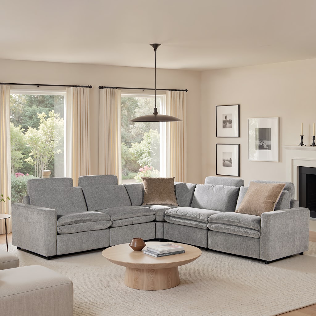 Camden 113" Wall Hugger Performance Fabric Power Motion 5-Piece Modular Corner Sectional Sofa