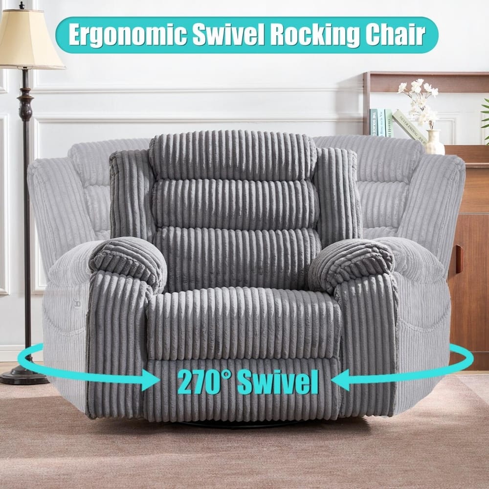 270° Swivel Velvet Recliner, Extra Wide Power Recliner Chair w/Heat Massage - USB & Type C Charging Port