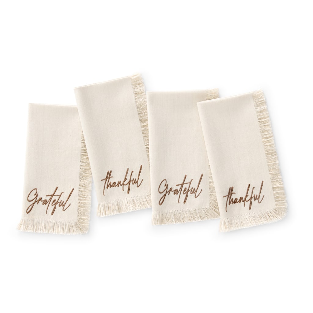 Fringed Harvest Sentiment Napkins, Set of 4 - 17x17