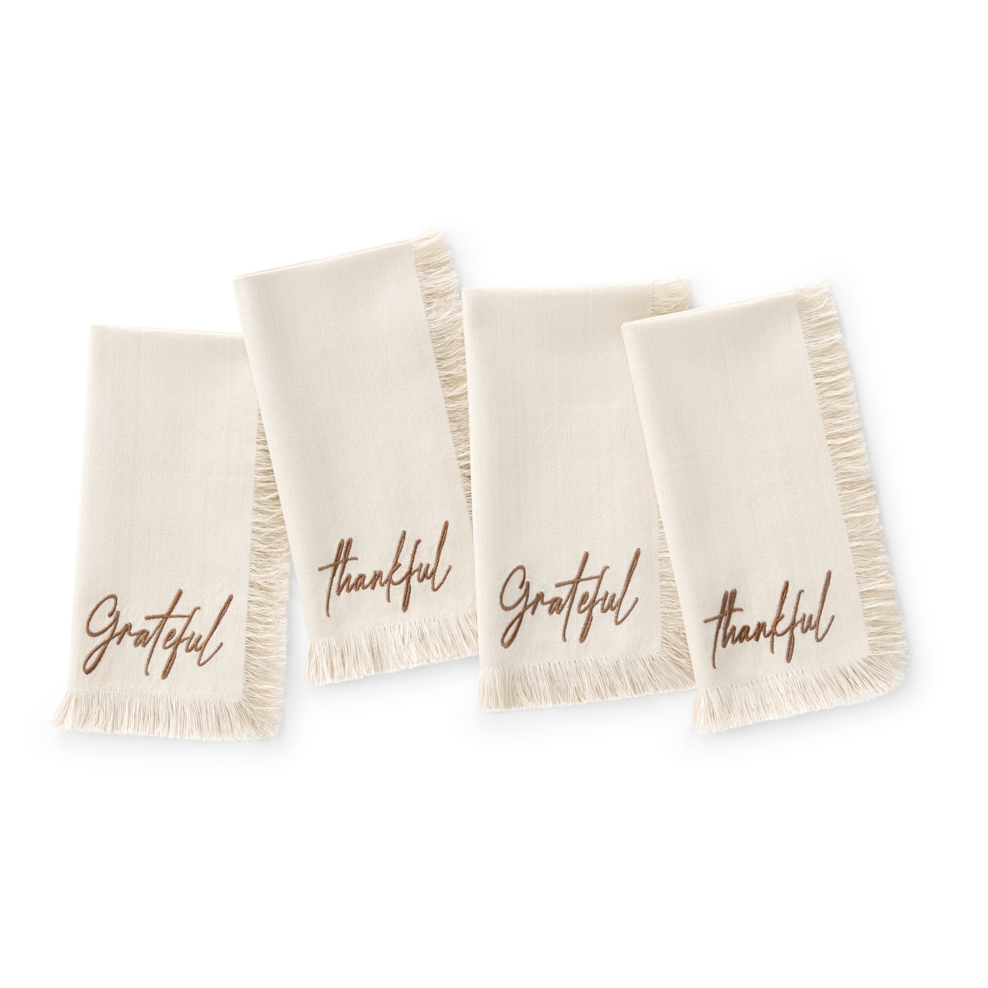 Fringed Harvest Sentiment Napkins, Set of 4 - 17x17