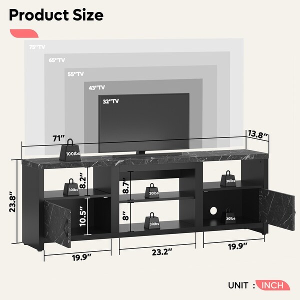 Bestier 70 Farmhouse TV Stand for TVS Up to 80 with LED Lights Entertainment Center with Cabinet Open Shelves in Wash Grey