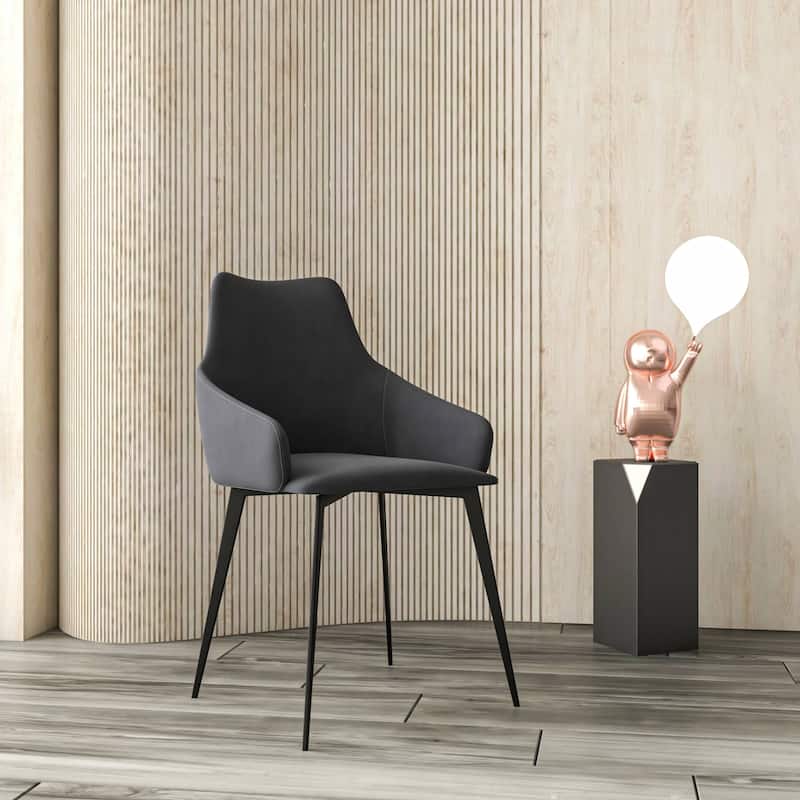 Sonnet Dining Chair with Upholstered Seat and Arms in Black Metal by LeisureMod