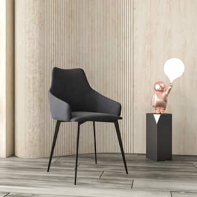 Sonnet Dining Chair with Upholstered Seat and Arms in Black Metal by LeisureMod