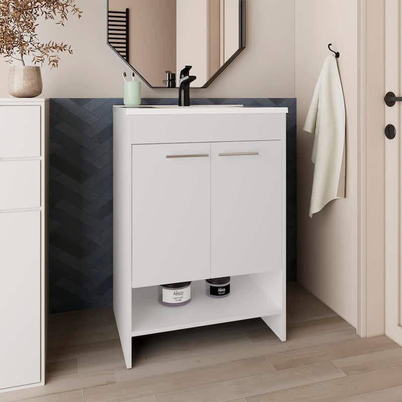 Bathroom Vanity, 2 Doors, 2 Shelves with Sturdy engineered wood construction,easy to assemble - White