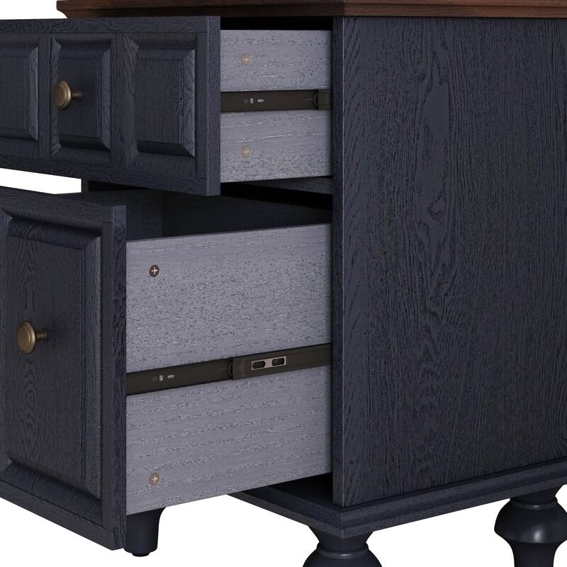 20.47" Vintage Nightstand with 2 Drawers and Roman Column Legs, Solid Wood Bedside End Table, Bedside Cabinet