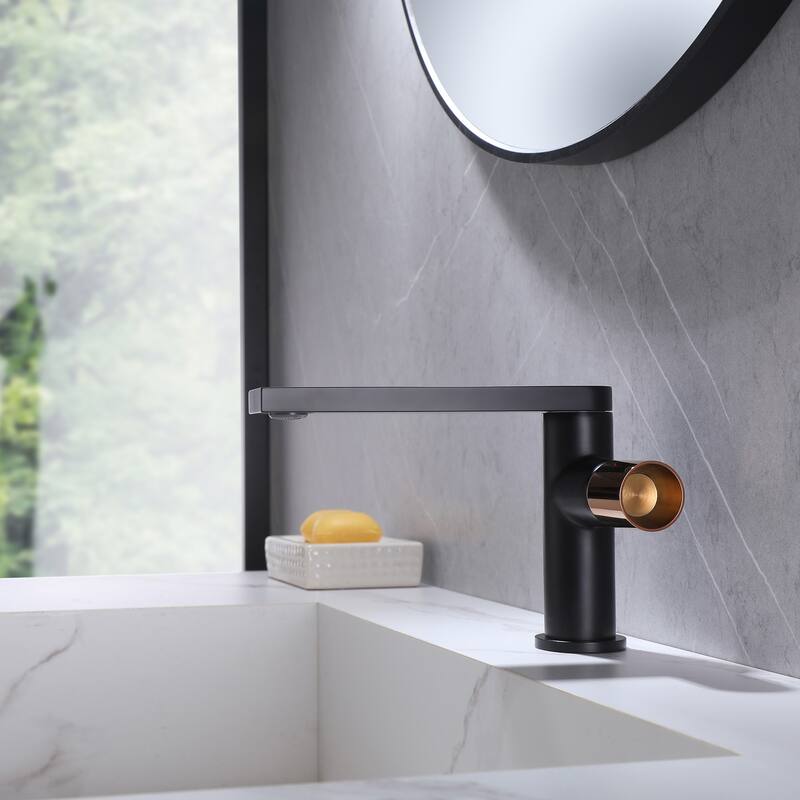 Single Hole Bathroom Faucet One Handle Bathroom Sink Faucet Modern Bathroom Basin Vanity Mixer Tap With Valve - Matte Black