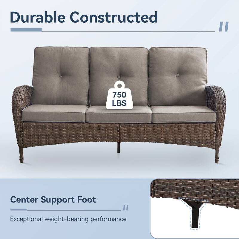 Gymojoy 3-Seat Outdoor Wicker Sofa with Professional Outdoor Cushions