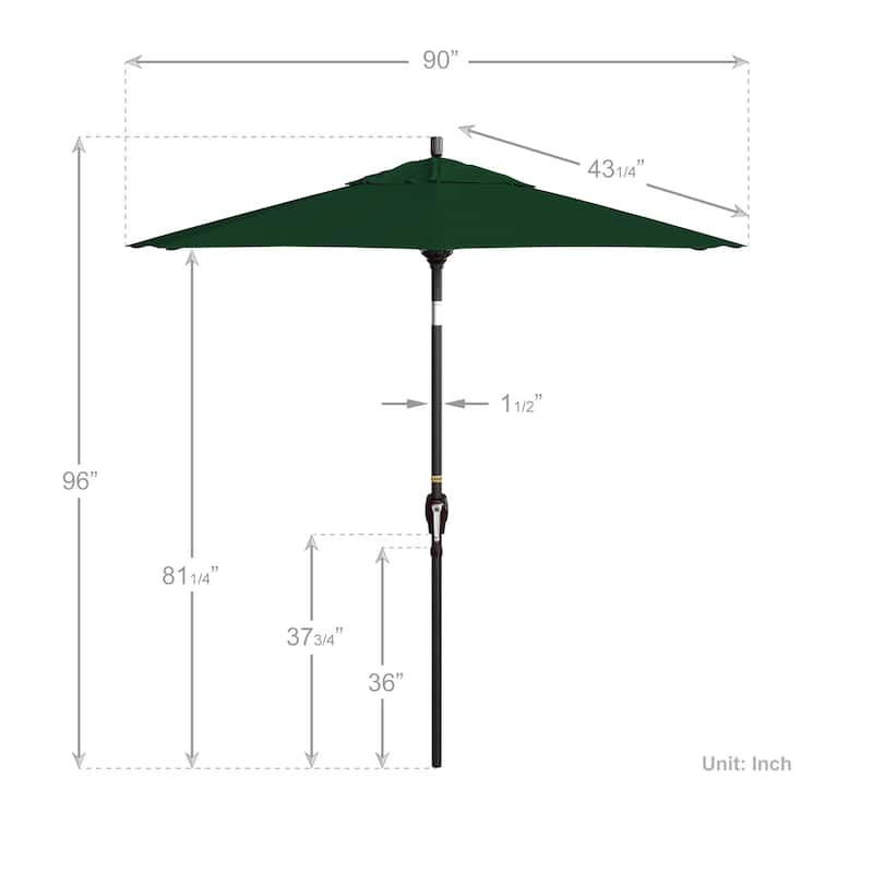 California Umbrella 7.5' Round Crank Lift, Push Button Tilt Aluminum Patio Umbrella, Bronze Pole, Outdoor Rated Red Fabric