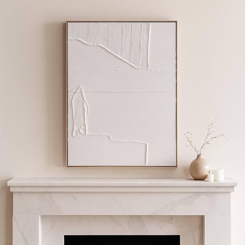 Decorative Textured Lines Wall Art Decor - 48", White - Wood - White - 48.0"