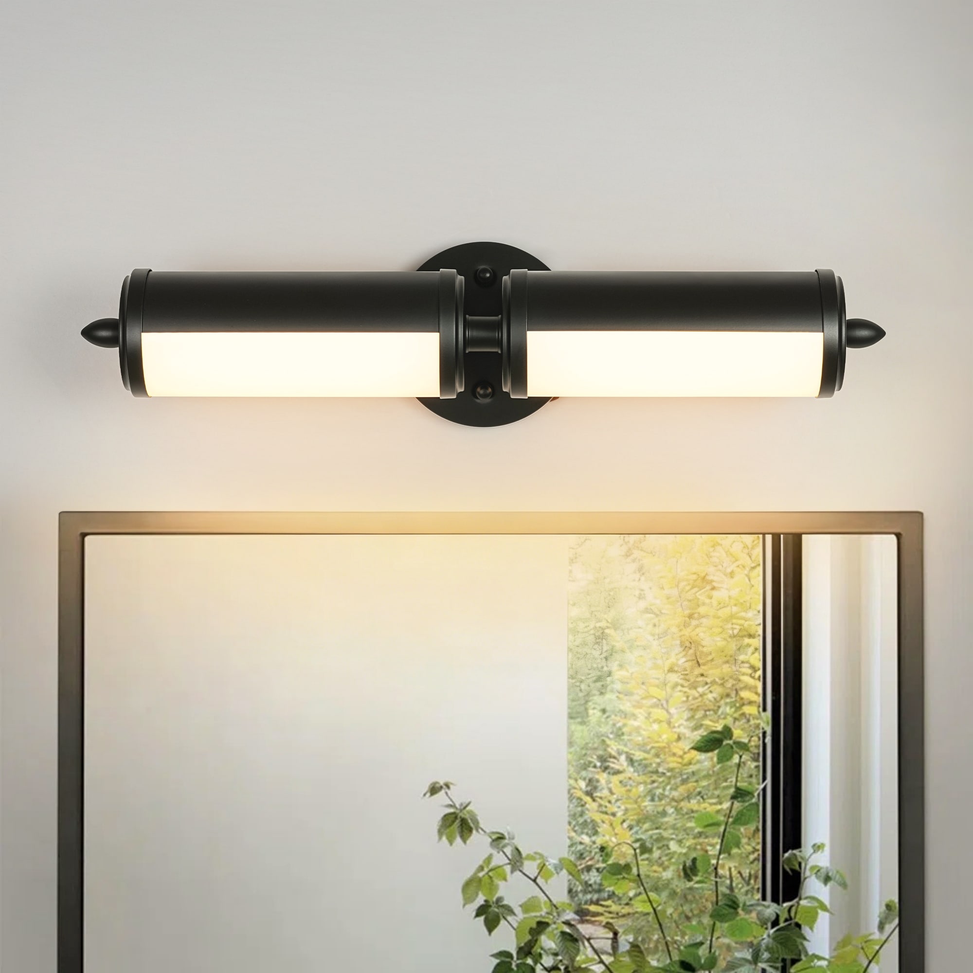 20.2in. 2-Light Modern Brass Cylinder LED Bathroom Wall Sconce with Acrylic Shade