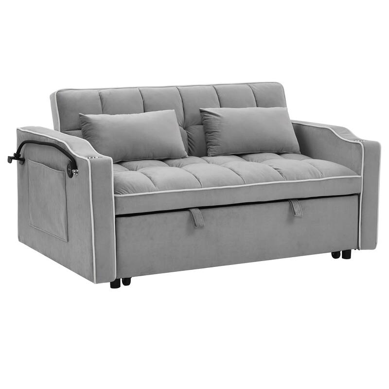 Foldable Velvet Sofa Bed, Adjustable Backrest, USB Charging, Phone Stand, 2 Pillows