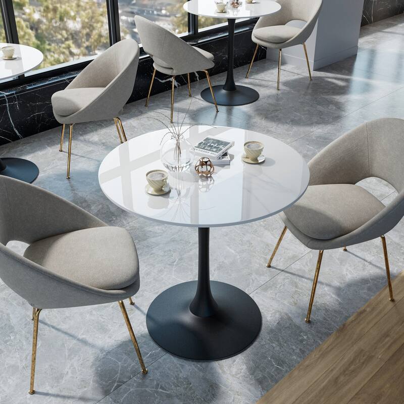 Round Dining Table Marble Modern Tulip Table Slate Tabletop with Metal Pedestal Base