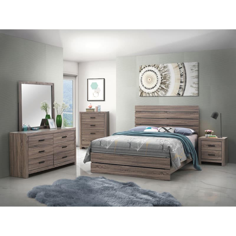 Geary 5-piece Slatted Headboard Panel Bedroom Set with 2 Nightstands - Barrel Oak - Eastern King