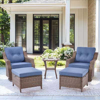 3 Pieces Swivel Chairs Ottomans with Glass Side Table