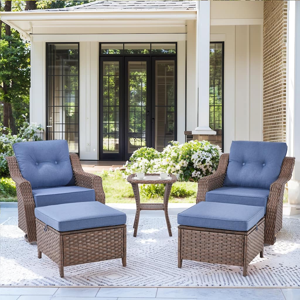 3 Pieces Swivel Chairs Ottomans with Glass Side Table