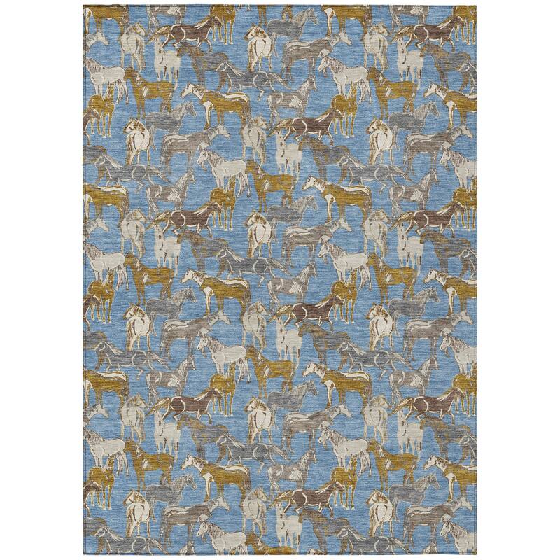 Machine Washable Indoor/ Outdoor Horse Herd Chantille Rug