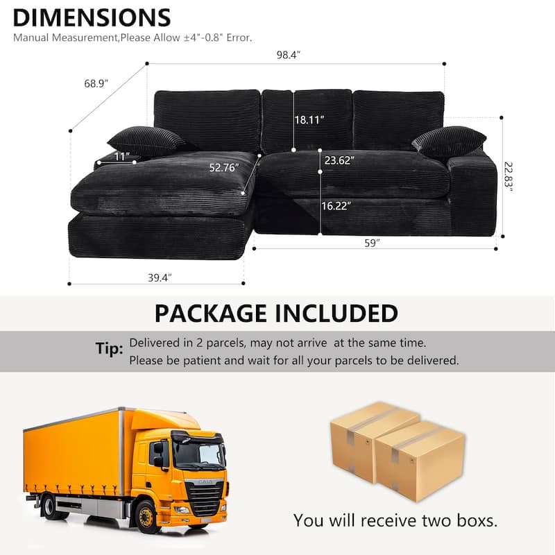 99x69" Modular Sofa,L-Shape Sleeper Couch,Modern Living Room Furniture